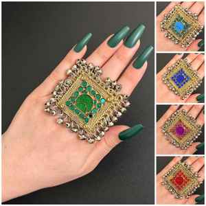 Vintage <b>Pakistani</b> Afghan Kuchi Choker Rings Earrings Set Stainless Steel Jewelry for Women Adults Engagement Wedding Occasion - Product Image 5