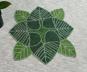 Rounded Placemat Best Handmade <b>Beaded</b> Placemat and Seep Design <b>Light</b> Colored Beads Home Decor Coaster Design Mat - Product Image 6