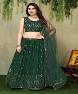 Hermosa Recepción y desgaste de fiesta bordado borde de encaje multicolor Lengha Choli para mujeres indias listo hecho + ApparelGarment - Product Image 4