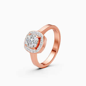 Bague de fiançailles moderne en forme de coussin Halo avec diamant de laboratoire de 0,97 ct en or jaune, blanc et rose 9 carats - Product Image 3