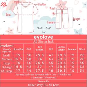 Evolove <b>Women's</b> 100% Cotton Top Tshirt <b>Pyjama</b> Set-Love Printed Capris <b>Leggings</b> Stylish Side for Daily Summer Wear ODM Supply - Product Image 2