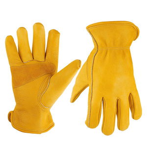 Gants de conducteur jaunes en cuir de vachette pleine fleur, gants de travail antidérapants, résistants à la chaleur, de protection, taille personnalisée 2026 - Product Image 1