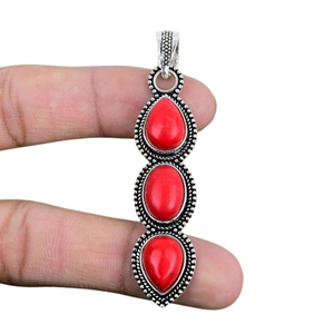 Bijoux en argent fait à la main style bohème pendentif en argent sterling 925 corail pierres précieuses tendance pendentif bijoux pour femmes cadeau pour elle - Product Image 1