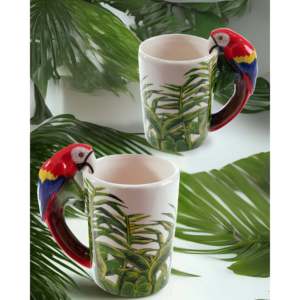 200ml Macaw 3D <b>Ceramic</b> <b>Cup</b> Novelty Handmade Henkel Set of 2 Microwave Safe for Coffee Shops or Father's Day Present - Product Image 1