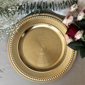 Assiette de présentation dorée en métal, 13 pouces, réutilisable, à perles, pour événements, sous-assiette métallique personnalisée, prix usine de gros - Product Image 1