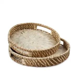 Lot de 2 plateaux de table de forme ovale de haute qualité en rotin, nouveau design exclusif avec vadrouille pour le service des aliments - Product Image 1