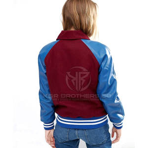 Mode femmes manches en cuir Varsity Jacket confortable rétro Bomber vêtements d'extérieur pour club de sport Look décontracté - Product Image 4