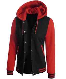 Venta al por mayor Precio barato Rojo Negro Color Clásico Cuello con capucha Letterman Béisbol Collage Botón Cierre Streetwear Varsity Chaquetas - Product Image 2