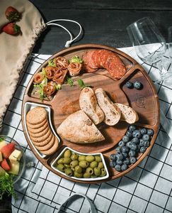 Assiette de présentation en bois moderne avec incrustations Assiette de service en fruits Assiette ronde en bois d'acacia pour collation alimentaire - Product Image 2