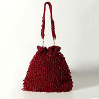 Pochette Potli Indienne Faite à la Main, Style Bohème, Broderie Géométrique à Pompons, en Polyester Durable, Ornée de Diamants et de Chaînes de Perles, Personnalisable