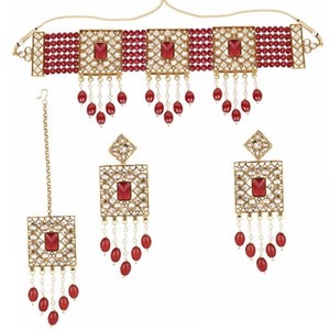 Gargantilla india, collar gargantilla multicolor, gargantilla de Polki, joyería étnica india, collar Kundan, conjunto de joyería nupcial para ella - Product Image 1