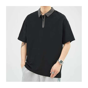 เสื้อยืดแขนสั้นเข้ารูปมีซิปครึ่งหนึ่งของผู้ชายผ้าถัก100% มีลายตัวอักษร - Product Image 3