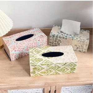 Caja de Pañuelos con Incrustaciones de Nácar, Elegante Decoración de Mesa con Incrustaciones de Concha - Product Image 6