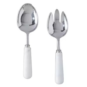 Cuchara y tenedor de diseño brillante Simple para servir ensaladas, aspecto de mármol pulido, mango largo, cuchara de acero inoxidable, juego para servir - Product Image 2