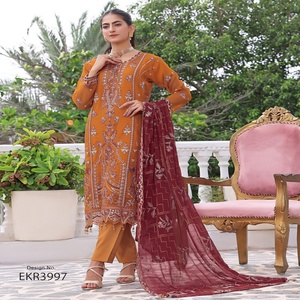 Luxury <b>3</b>-Piece Traditional Chiffon Salwar Kameez Collection Weddings Heavy Embroidery Ethnic Modern Design Bin Hameed Zabeen - Product Image 4