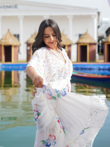 Robe longue d'été droite en dentelle florale blanche fluide, style bohème, légère, pour les vacances, élégante, en dentelle - Product Image 2