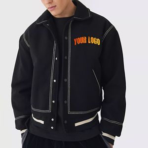 2025 nouveau arrivé Streetwear point de contraste varsité veste 100% coton laine décontracté Hip hop à la mode collège veste pour homme - Product Image 4
