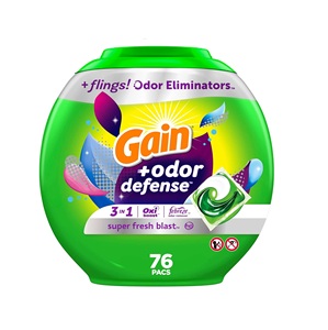 Gain Flings Lot de 76 détergents jetables écologiques 3 en 1 Détergent à lessive Défense des odeurs HE Compatible Febreze Oxi Super Fresh Scent - Product Image 1