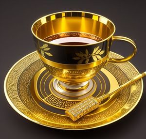 Juego de Taza y Platillo Redondos de Latón con Diseño Art Deco para Bodas, Calidad Premium, Tamaños Personalizables, Empaque Individual, HF Industries - Product Image 1