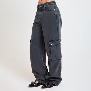 Pantalones vaqueros elásticos negros de cintura media para mujer, talla XL, corte Regular, rasgados, rectos, planos, transpirables, con logotipo vaquero, gran oferta de verano - Product Image 3