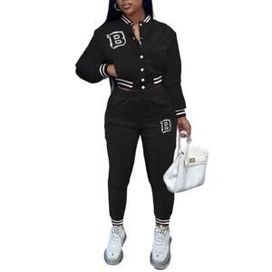 ชุดเซ็ทลำลองสองชิ้นสำหรับผู้หญิง ผ้าโพลีเอสเตอร์ผสมสแปนเด็กซ์ สีพื้นเรียบ ปรับแต่งได้ ใส่ได้ทุกฤดู - Product Image 1