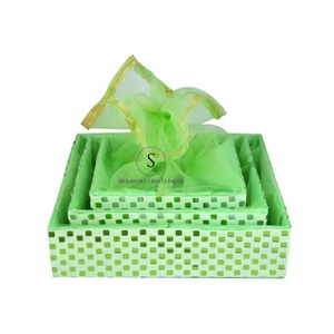 Luxury Handmade Designer 3 Set Decorative Net Fabric Closure Beautiful Green Hamper's for Wedding Party's, Haldi, Mehndi Favor - Product Image 3