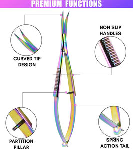 Tijeras de Manicura de Acero Inoxidable con Recubrimiento de Titanio Arcoíris, Punta Puntiaguda, Tijeras de Resorte, Herramienta de Belleza para Pestañas, Logotipo Personalizado - Product Image 4