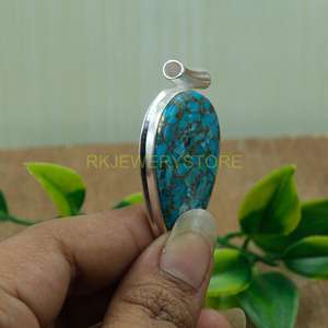 Collar con Colgante de Piedra Turquesa Azul Cobre Grande de Primera Calidad Natural, Colgante de Plata de Ley 925, Joyería de Regalo para Esposa - Product Image 5
