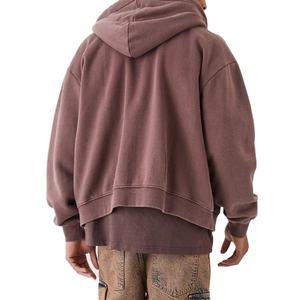 เสื้อฮู้ดสำหรับผู้ชายผ้าคอตตอน100% แอซิดเปิดไหล่แนวสตรีทแวร์ผ้าคอตตอนสี500แกรม - Product Image 6