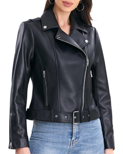 Veste de moto en similicuir ceinturée pour femme 2025 avec col montant taille normale et plus du Pakistan - Product Image 1