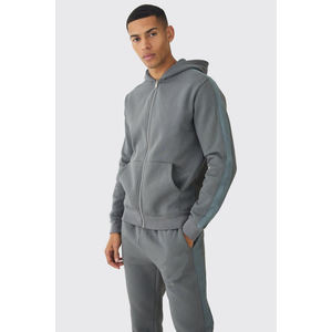 Mens Dark Grey Full-<b>Zip</b> <b>Hooded</b> Sweatshirt and Matching Jogger Pants Tracksuit ODM Trackstar OEM Private Label - Product Image 3
