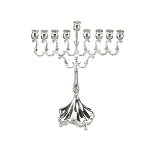 Modern Design Hanukah Menorah Set Chanukah Fits All Standard Chanukah Candles Sleek Wireframe Silver Chanukah Menorah - Product Image 1