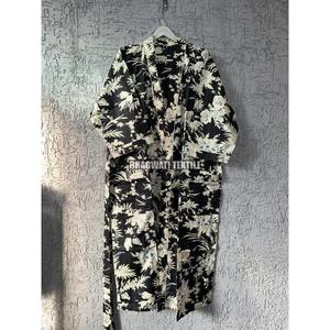 Bata de algodón para mujer Bloque de mano largo Impreso Floral Kimono Verano Noche Corbata Cierre Ropa de dormir para uso doméstico - Product Image 1