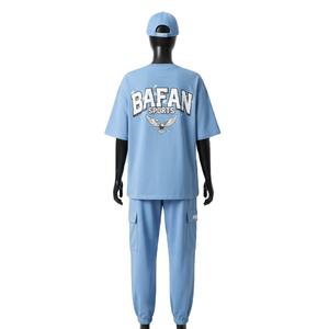 Conjunto de Dos Piezas para Mujer, Camiseta y Pantalón, Algodón Jersey de Alta Calidad, 190 GSM, Azul Cielo, Estampado Personalizado - Product Image 2