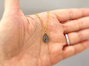 <b>Top</b> Quality Classic Design Solid 925 Sterling <b>Silver</b> Natural Pear Shape Labradorite Gemstone Bezel Pendant Necklace Fine Jewelry - Product Image 2