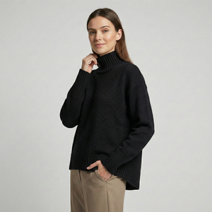 Pull à col roulé pour femme, décontracté, respirant, en viscose/nylon/PBT, manches longues, pour l'hiver - Product Image 5