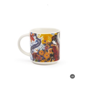 Durable New Bone China Set 6-pcs Espresso Coffee Mug 10 cl (3.4 fl oz) Multicolor Oriental Japanese Design Kimono by Excelsa - Product Image 1