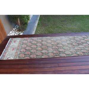 พรมตุรกี, พรมวินเทจขนาด 2.7x12.8 ฟุต, พรมขนสัตว์สีน้ำเงินไล่เฉด - Product Image 5