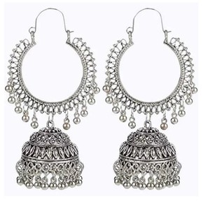 Boucles d'oreilles pendantes en argent oxydé en forme de croissant de lune, style antique, bijoux indiens faits à la main pour femmes, en promotion - Product Image 4