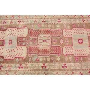Vintage Rug 3.37x9.6 ft, <b>Brown</b> Pink Floral <b>Wool</b> Turkish Rug - Product Image 4