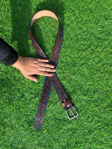 Cinturones florales pintados a mano y mecanizados a mano, cinturones unisex de cuero auténtico hechos a mano, novedad - Product Image 3