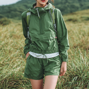 Cropped Windbreaker Jacket Top Mountain Rain <b>Shorts</b> Set <b>Hiking</b> Waterproof Suit Ladies Camping Wind breaker <b>Shorts</b> Set Women's - Product Image 4