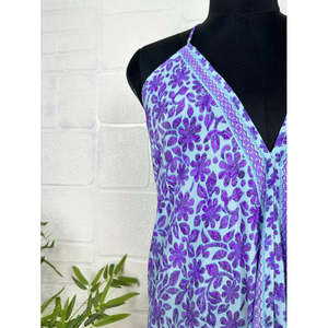 Vestido Maxi Halter Boho de Verano, Nuevo, de Seda, con Estampado Floral Azul y Morado, Elegante, Casual, para Damas, a la Moda, ODM, para el Día de Playa - Product Image 3