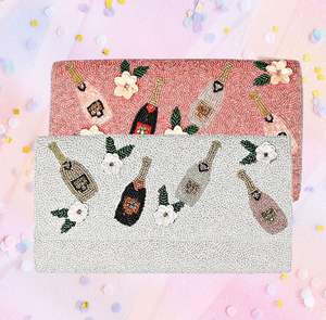 Bolso de mano cruzado con cuentas, para novia, color rosa y blanco, botella de champán - Product Image 2