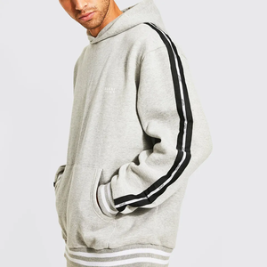 Ensemble jogging à capuche avec bande latérale pour homme, streetwear, deux pièces, tenue décontractée grise, coupe ample, vêtements de détente, survêtement 100% coton - Product Image 3