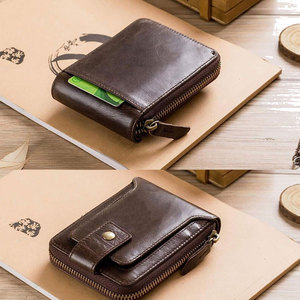 Hot Selling Genuine Leather Mens RFID Blocking Bifold Wallet with Zip Card Holder Durable Gradient Color Trending - Product Image 4