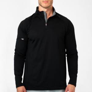 Chine vente en gros col zippé solide respirant Fitness solide Golf pull à manches longues personnalisé quart de fermeture éclair - Product Image 2