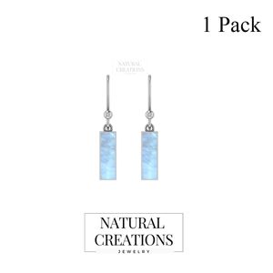 Boucles d'oreilles pendantes en argent sterling 925 de haute qualité, finition haut de gamme, pierre de lune arc-en-ciel, forme de baguette double cœur, sertissage en bezel, cadeau de mariage - Product Image 2