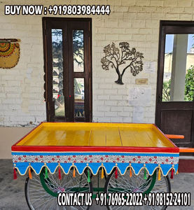 Carrito de Servicio de Alimentos de Madera de Teca, Estilo Indio Desi, Elegante, Profesional, Colorido, para Decoración de Bodas Mehndi, Ligero - Product Image 3