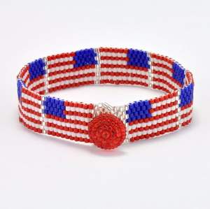 Bracelet perlé rouge blanc bleu à la mode pour Style patriotique Bracelet drapeau perle fait à la main patriotique USA célébration cadeau - Product Image 4